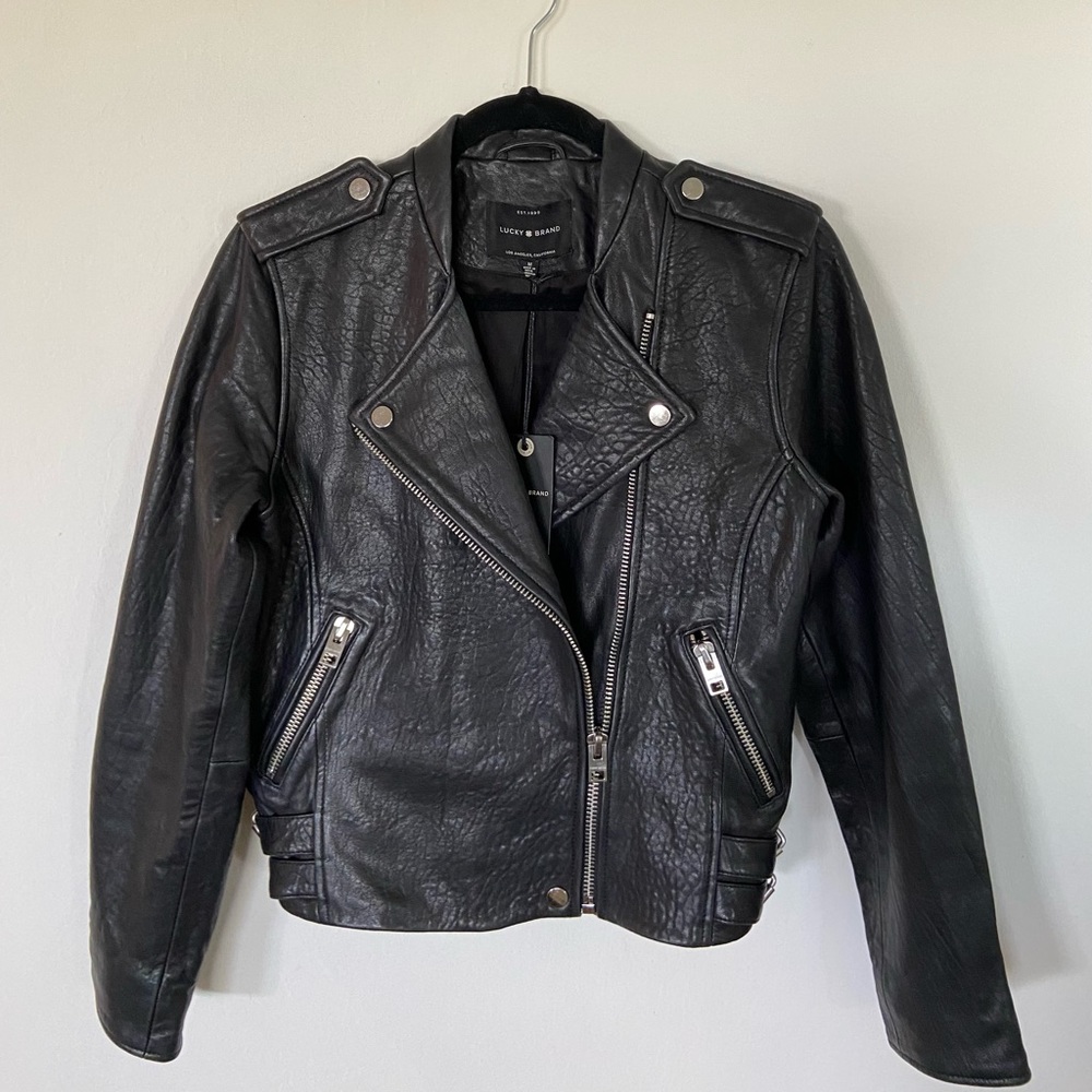 Lucky Brand black leather jacket in size medium
